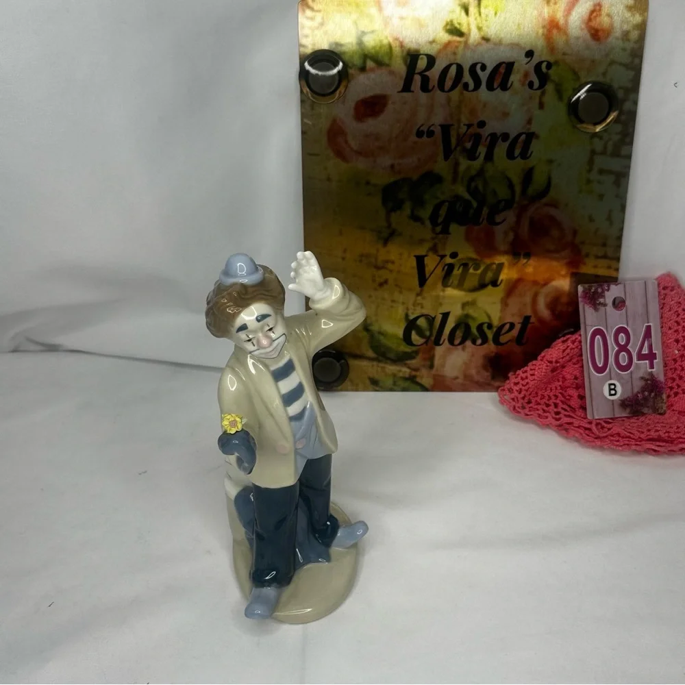 Vintage Paul Sabastian Porcelain Clown Figurine with Flower